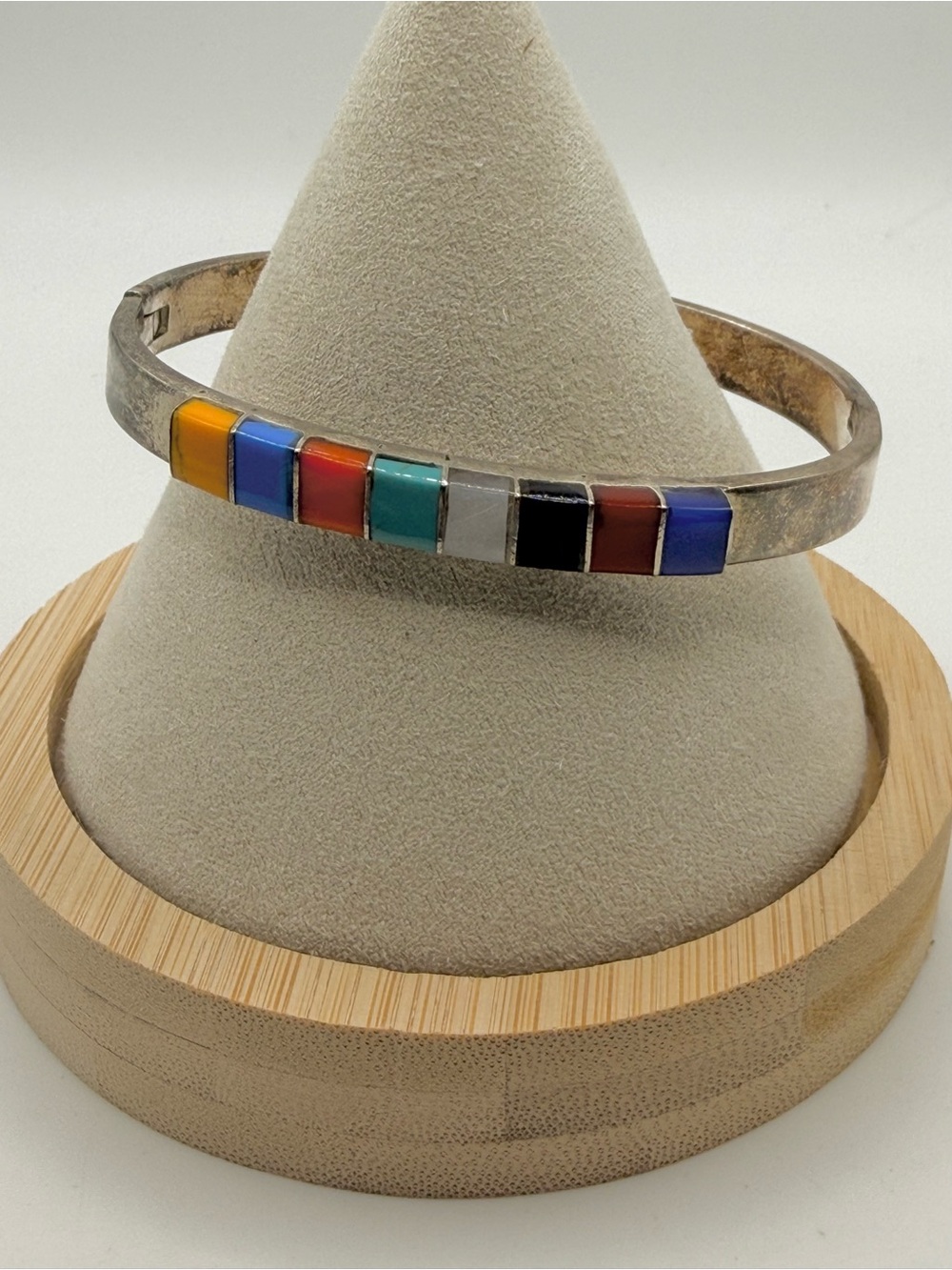 Sterling Silver Multi Gemstone Bangle Bracelet Hinged 7”